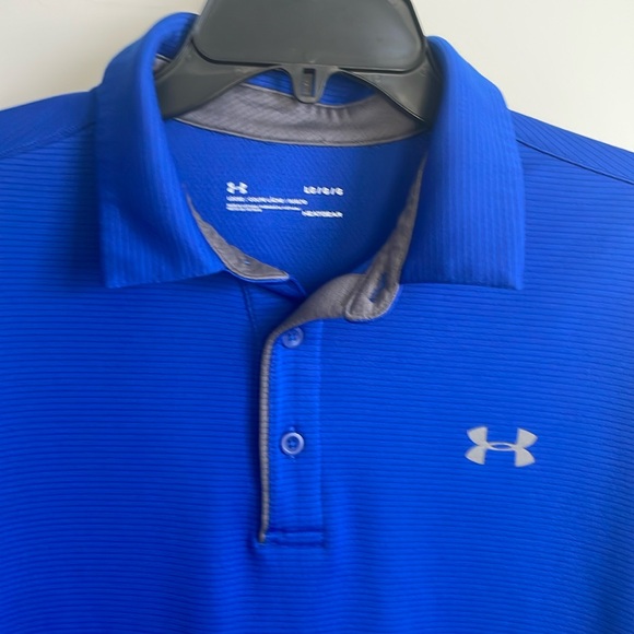 Under Armour Heat Gear mens loose fit blue s/s polo shirt EUC - Picture 2 of 10